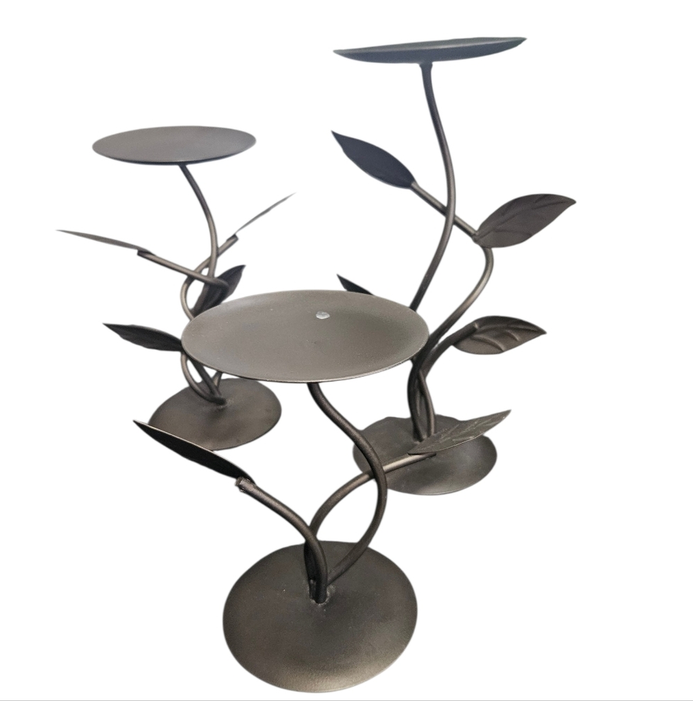 Climbing Vine Pillar Candle Holders, Steel, Black, Set of Three